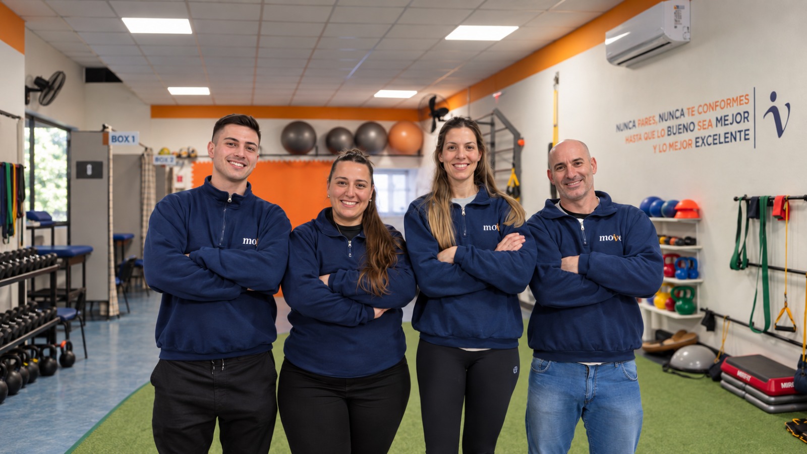Equipo de kinesiología MOVE en la sala de rehabilitación